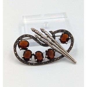 Vintage Sterling Silver 925 Garnet Marcasite Palette And Brushes Brooch Pin